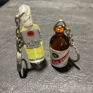 Miniature Bacardi and Red Stripe Keychains